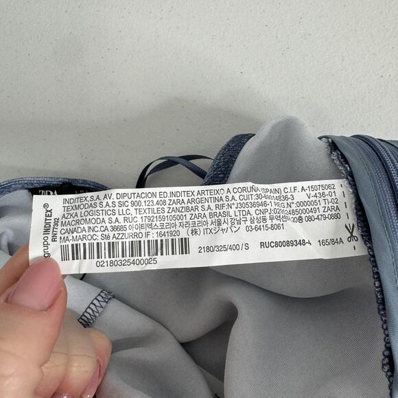 Zara Dress Womens Small Blue Denim Jean Print Satin Slip Maxi Y2K Backless Party - Picture 15 of 15